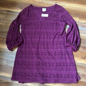 Maeve by Anthropologie Plum Purple Long Sleeve V Neck Lace Women's Dress XL